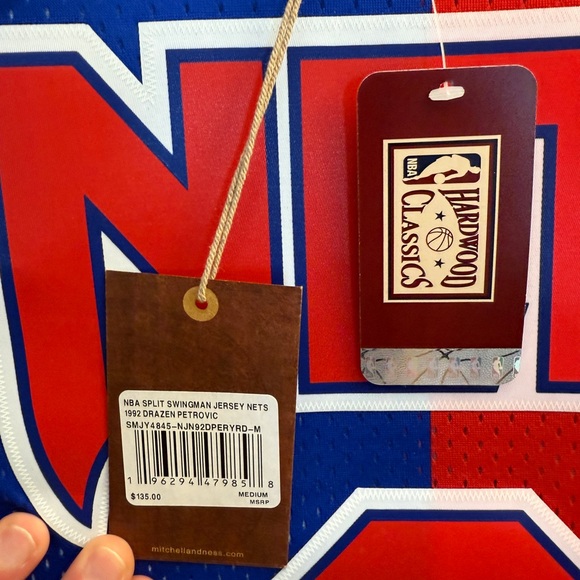 Drazen Petrovic Nets Mitchell & Ness Jersey Medium Split Blue and Res Jersey - Picture 4 of 5